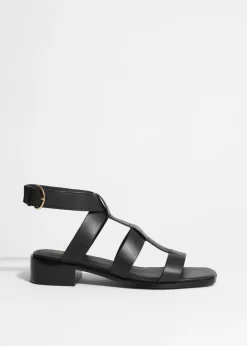 & Other Stories Sandals | Ankle-Strap Leather Sandals Black