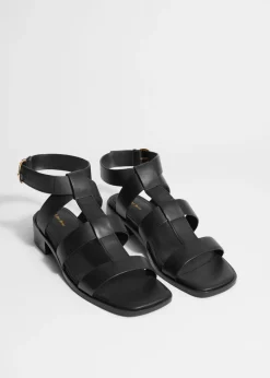 & Other Stories Sandals | Ankle-Strap Leather Sandals Black