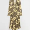& Other Stories Dresses | Asymmetric Midi Wrap Dress Brown and Yellow