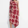& Other Stories Dresses | Asymmetric One-Shoulder Midi Dress Red Florals