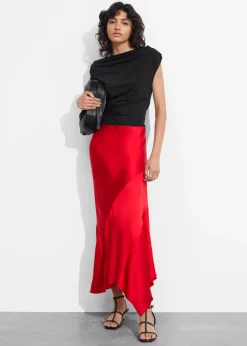 & Other Stories Skirts | Asymmetric Satin Midi Skirt Red