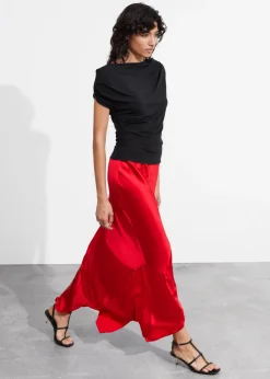 & Other Stories Skirts | Asymmetric Satin Midi Skirt Red