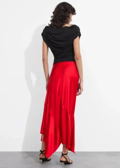 & Other Stories Skirts | Asymmetric Satin Midi Skirt Red