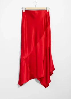 & Other Stories Skirts | Asymmetric Satin Midi Skirt Red