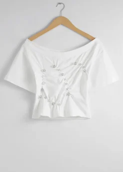 & Other Stories Tops | Beaded Off-Shoulder Top White