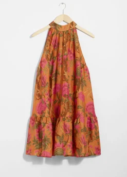 & Other Stories Dresses | Bow-Detailed Mini Dress Orange Print