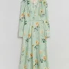 & Other Stories Dresses | Buttoned V-Cut Midi Dress Light Green Floral Print