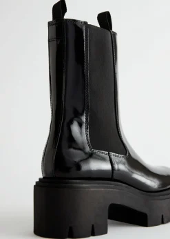 & Other Stories Boots | Chunky Platform Chelsea Leather Boots Black