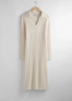 & Other Stories Dresses | Sweaters & Knits | Collared Rib-Knit Midi Dress White