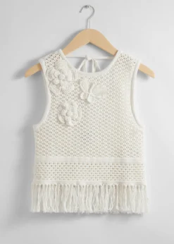 & Other Stories Tops | Crocheted Fringe Tank Top Cream