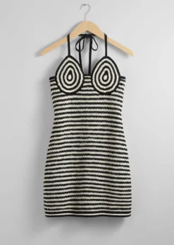 & Other Stories Dresses | Crocheted Halterneck Mini Dress Black/White