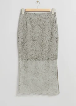 & Other Stories Skirts | Decorative Lace Pencil Skirt Light Beige