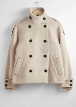 & Other Stories Outerwear | Double-Breasted Wool Jacket Light Beige