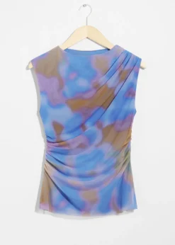 & Other Stories Tops | Draped Printed Top Blue Print
