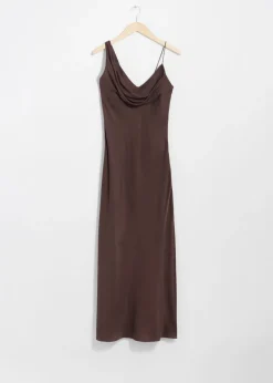 & Other Stories Dresses | Draped Silk Midi Dress Brown