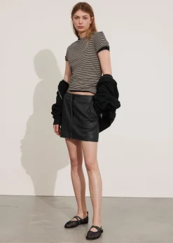& Other Stories Tops | Embroidered T-Shirt Beige/Black Stripes