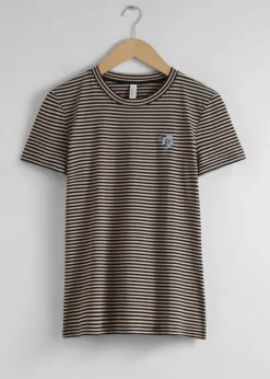 & Other Stories Tops | Embroidered T-Shirt Beige/Black Stripes