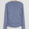 & Other Stories Tops | Fitted Boat Neck Ruched Top Dark Blue