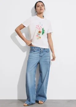 & Other Stories Tops | Floral Print Jersey T-Shirt White Floral Print