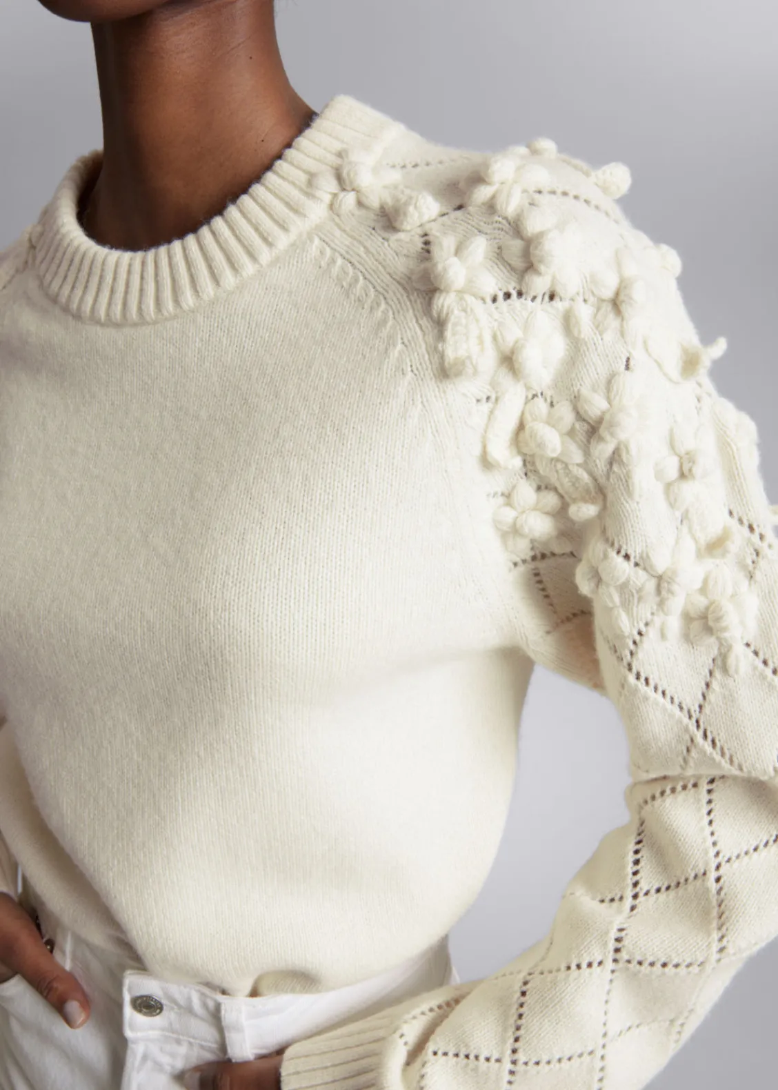 & Other Stories Sweaters & Knits | Floral-Appliqué Knit Sweater White