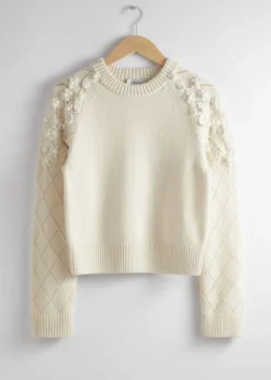 & Other Stories Sweaters & Knits | Floral-Appliqué Knit Sweater White
