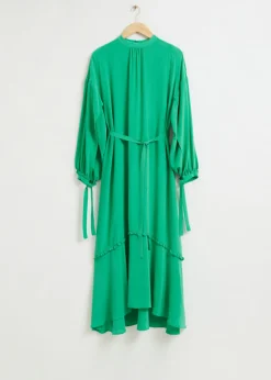 & Other Stories Dresses | Fluid-Fit Wide Sleeve Silk Dress Bright Green
