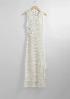 & Other Stories Swimwear | Dresses | Fringed Crochet Midi Dress White
