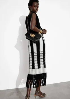 & Other Stories Skirts | Fringed Knit Midi Skirt Black/White