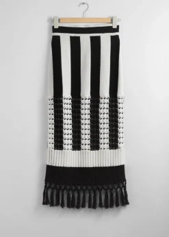 & Other Stories Skirts | Fringed Knit Midi Skirt Black/White