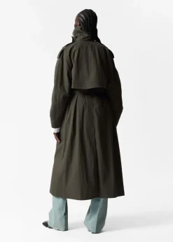 & Other Stories Outerwear | High-Collar Trench Coat Green