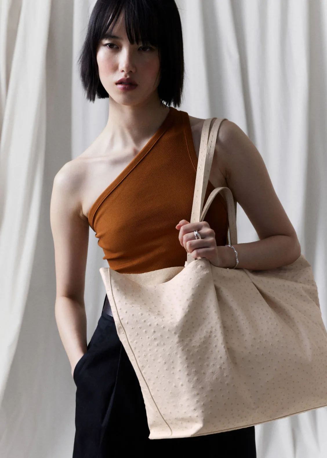 & Other Stories Totes | Large Embossed Leather Tote Ivory