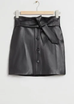 & Other Stories Skirts | Leather Paperbag Belted Skirt Black