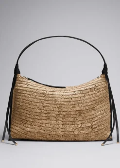 & Other Stories Shoulder Bags | Leather-Detailed Straw Bag Beige