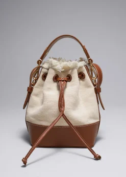 & Other Stories Shoulder Bags | Leather-Trimmed Canvas Bucket Bag Beige