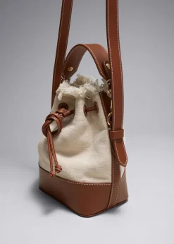 & Other Stories Shoulder Bags | Leather-Trimmed Canvas Bucket Bag Beige