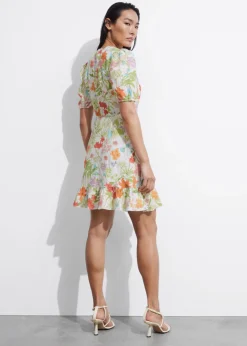 & Other Stories Dresses | Linen Wrap Mini Dress White Floral Print