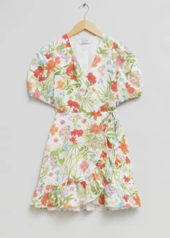 & Other Stories Dresses | Linen Wrap Mini Dress White Floral Print