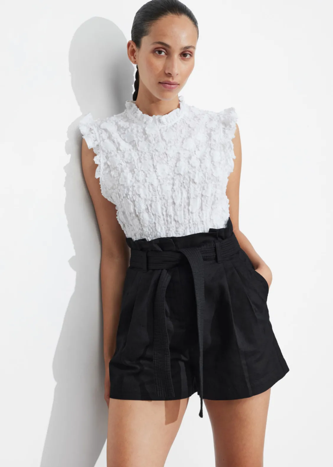 & Other Stories Shorts | Linen-Blend Paperbag Shorts Black