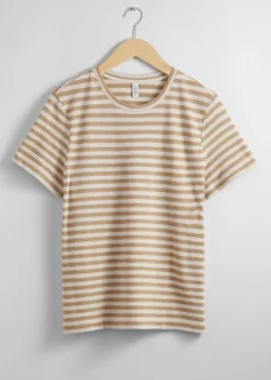 & Other Stories Tops | Linen-Blend T-Shirt Beige/Cream Stripes