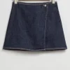 & Other Stories Skirts | Low-Rise Denim Wrap Skirt Dark Blue Washed Denim