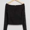 & Other Stories Tops | Off-Shoulder Mesh Top Black