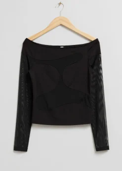 & Other Stories Tops | Off-Shoulder Mesh Top Black
