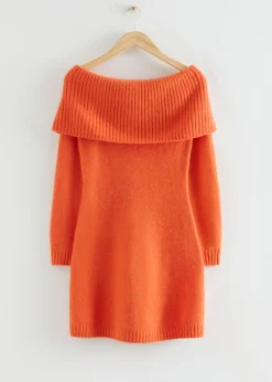 & Other Stories Dresses | Sweaters & Knits | Off-Shoulder Wool Mini Dress Orange
