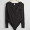 & Other Stories Tops | Off-Shoulder Wrap Bodysuit Black