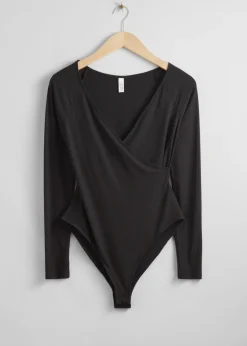 & Other Stories Tops | Off-Shoulder Wrap Bodysuit Black
