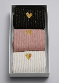 & Other Stories Lingerie | 3-Pack Heart Socks Gift Set White/Pink/Black