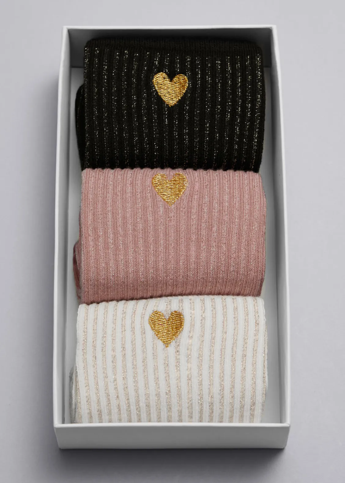 & Other Stories Lingerie | 3-Pack Heart Socks Gift Set White/Pink/Black