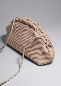 & Other Stories Shoulder Bags | Pleated Leather Clutch Bag Beige