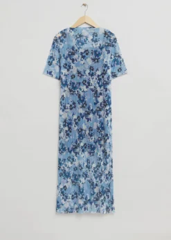 & Other Stories Dresses | Printed Laser Cut Midi Dress Light Blue Floral Print