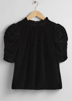 & Other Stories Tops | Blouses & Shirts | Puff Sleeve Velvet Top Black